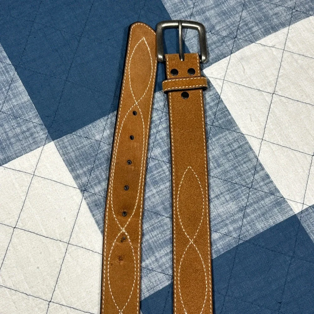 Tan Suede Leather Western Stitch Belt Mens 42 Silver Buckle 2764-020